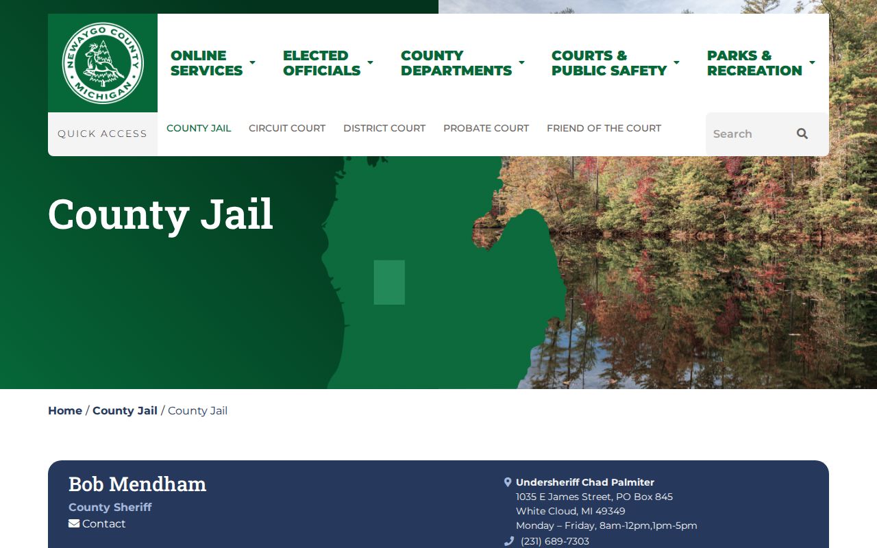 Official Newaygo County Jail webpage without a public arrest roster