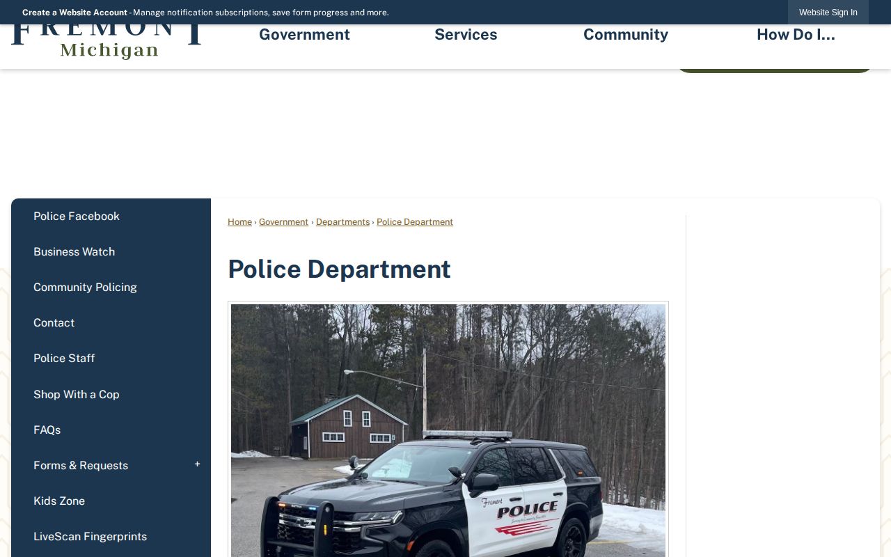 Captured official Fremont Police Department webpage