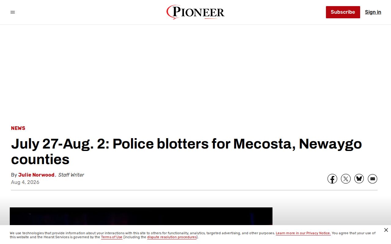 Big Rapids News regional combined sheriff blotter webpage