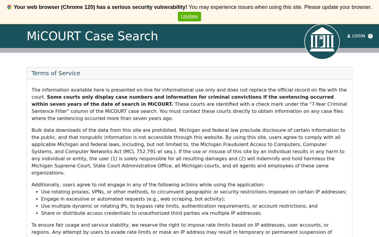MiCOURT public case search for Newaygo County Circuit Court